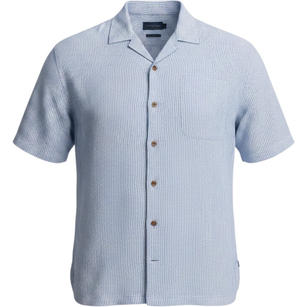 Mens Biltmore Coastal Striped Linen Blend Shirt XL Blue Short Sleeve Button Down